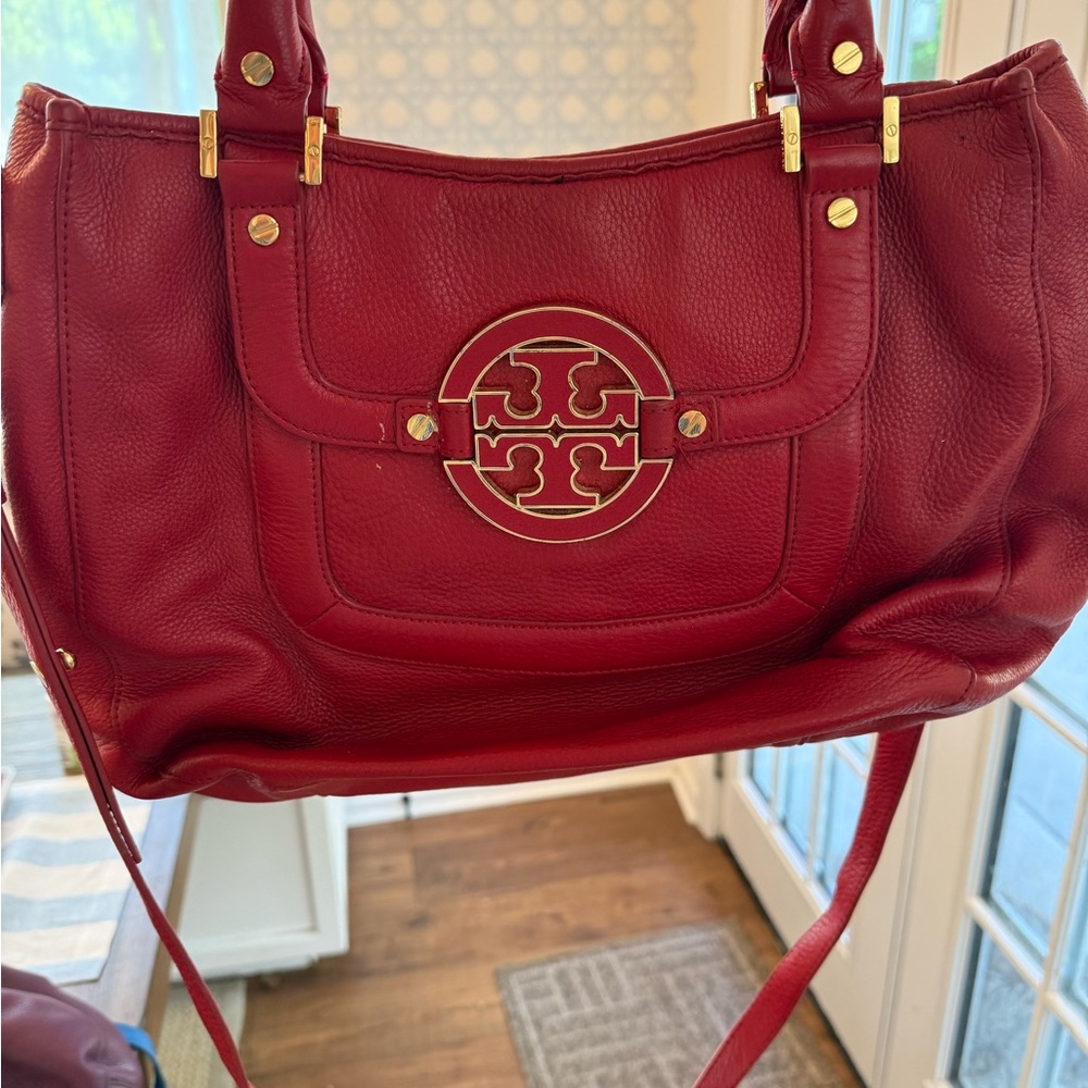 Tory Burch Red Shoulder Bag with Gold Accents